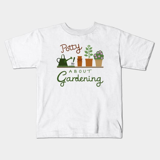 Potty About Gardening Illustrative Design Kids T-Shirt by NataliePaskell